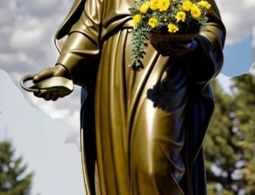 Religious Catholic Bronze Saint Elizabeth Hungary Sculpture with Flowers