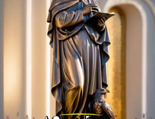 Religious Bronze Sculpture of Saint John the Apostle with the Eagle